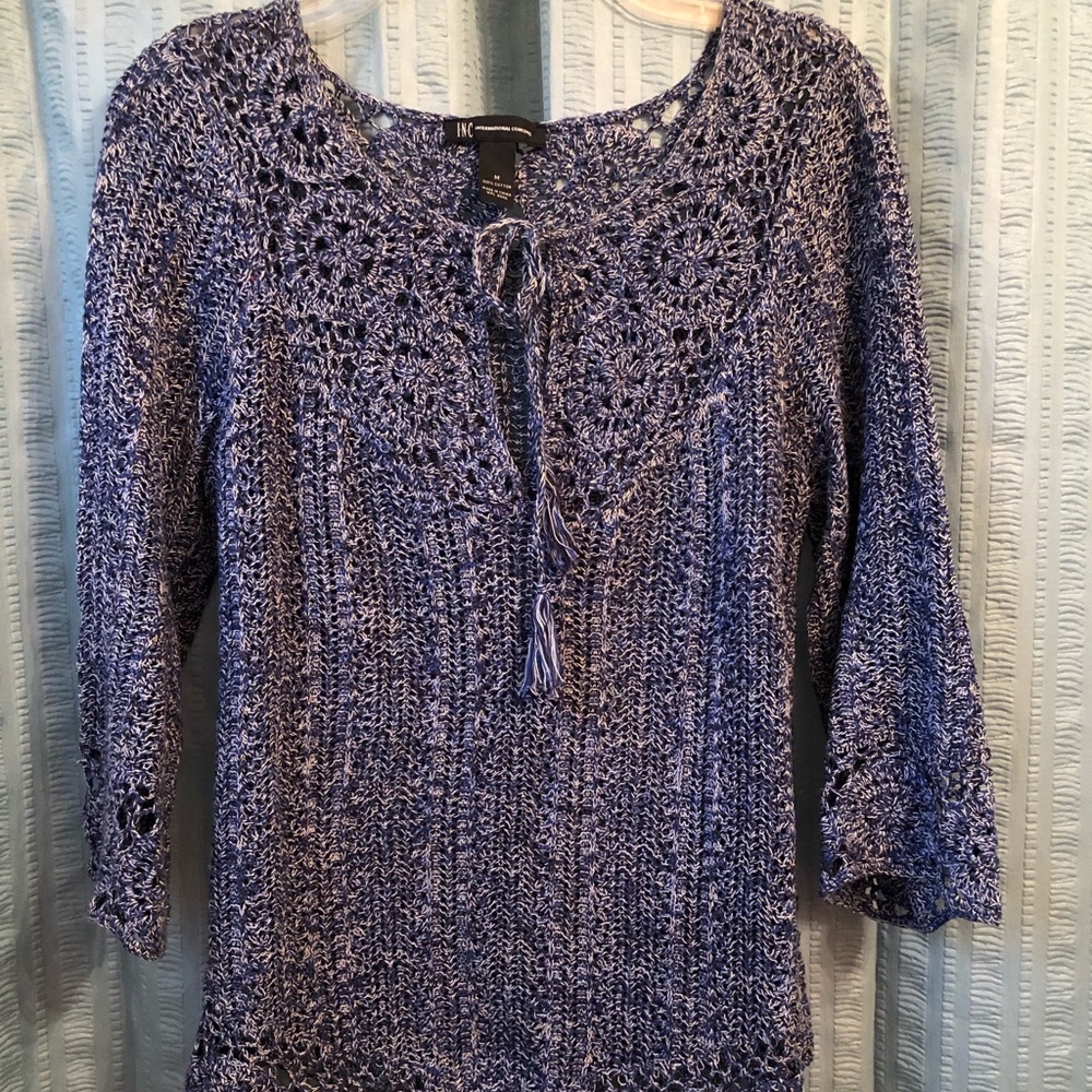 New INC International Concepts Blue Knit Top Med